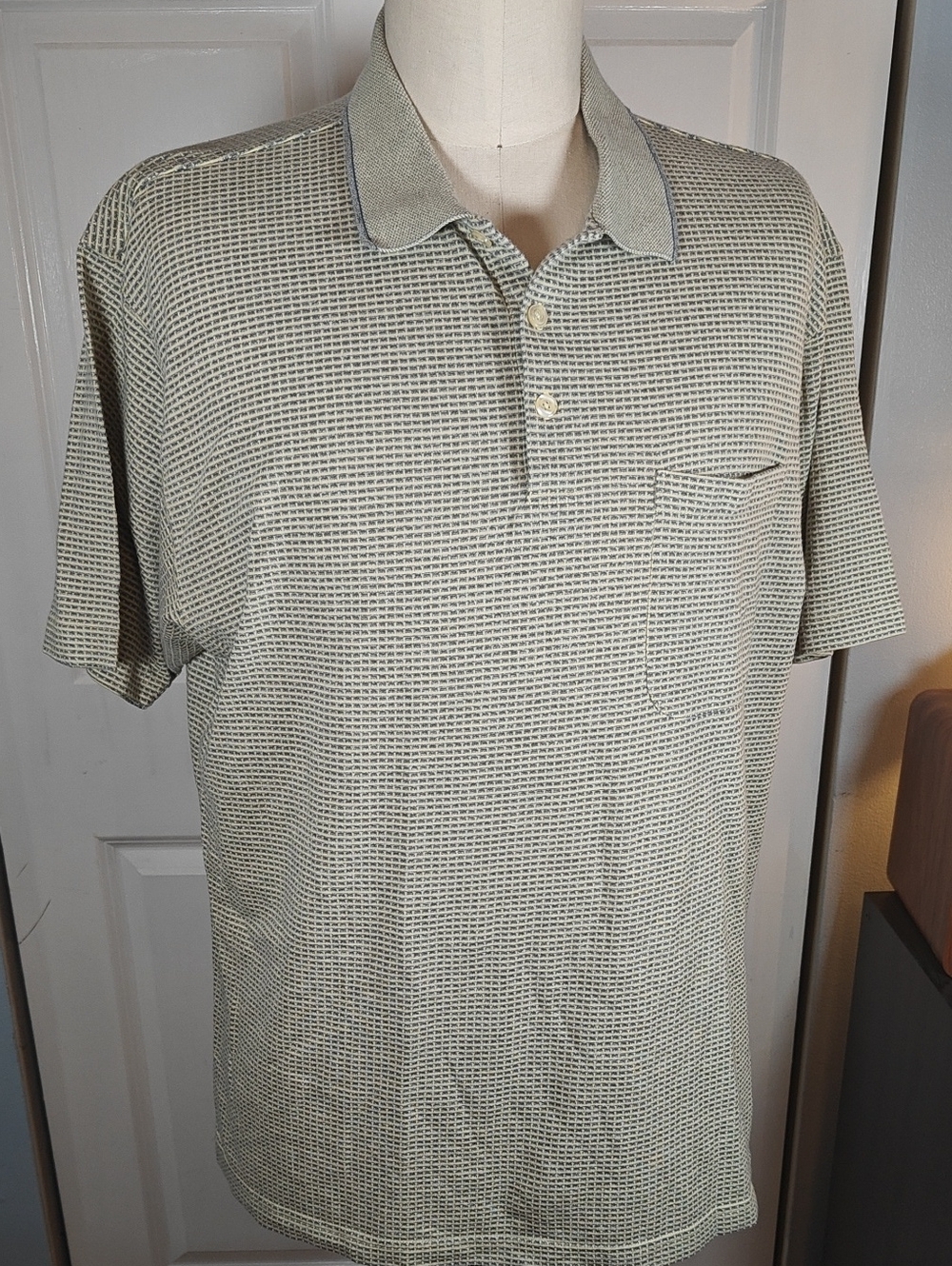 Van Heusen Men Light Yellow Blue Textured Short Sleeve Polo Shirt 2XLT